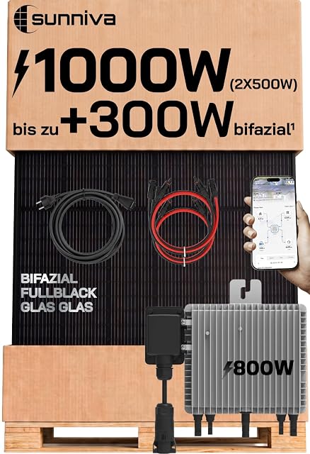 SUNNIVA-Balkonsolarset mit zwei bifazialen Glas-Glas-Modulen und einem Mikrowechselrichter