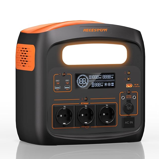 NECESPOW 1024-Wh-Powerstation mit drei Netzsteckdosen und USB-Anschlüssen